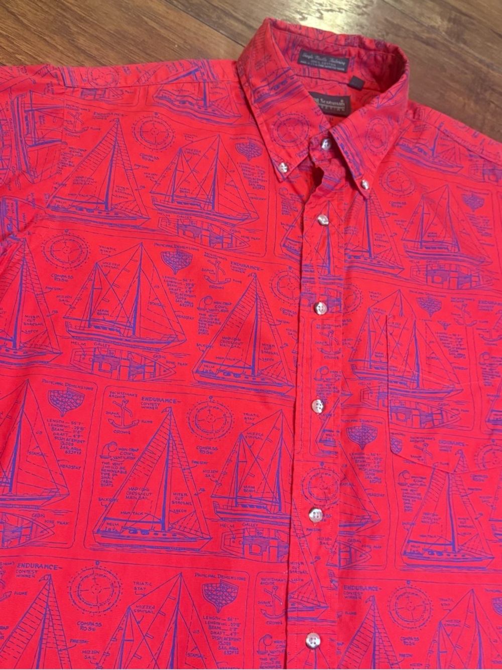 RARE Vtg Flying Scotsman Single Stitch Made in USA Nautical Sailboat AOP Sz XL